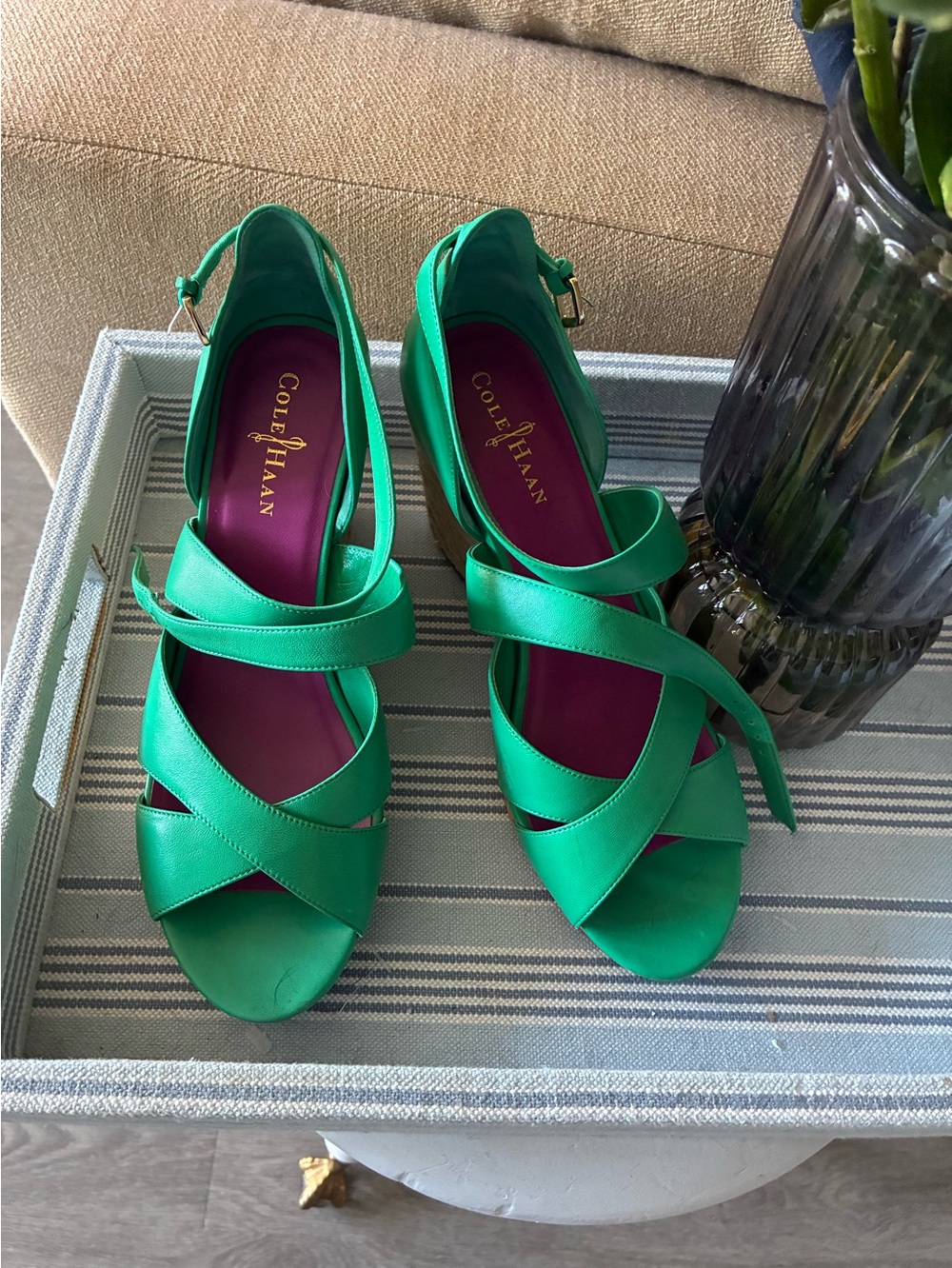 Cole Haan Emerald Green Strappy Slingback Heels